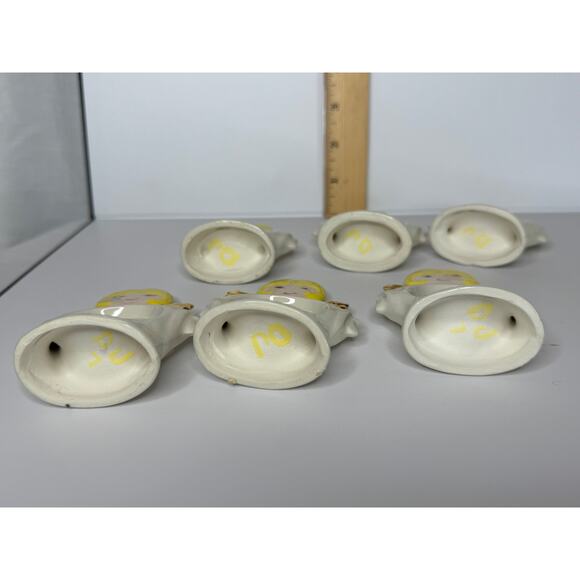 1970s Standing Ceramic Angel Napkin Rings Set of 6 - Picture 8 of 9